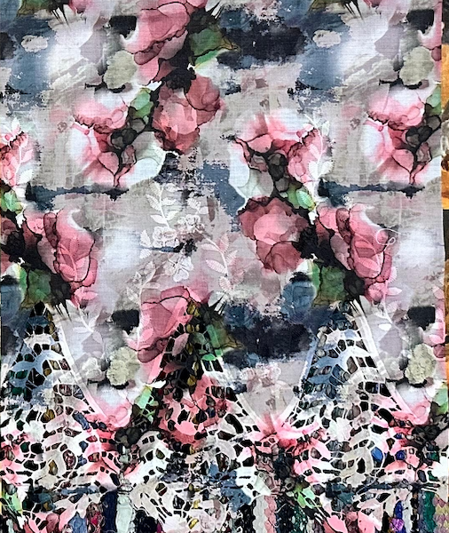 Pre-order lace embroidery printed cotton silver and pink floral 997