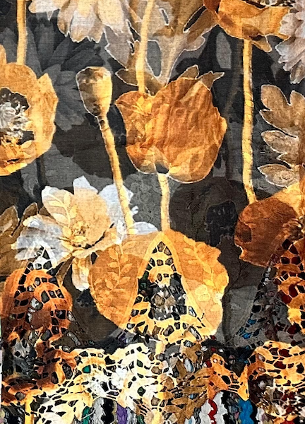 Pre-order lace embroidery printed cotton black and yellow floral 998