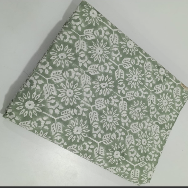 Pre-order hand block printed cotton green sage and white pattern 3229