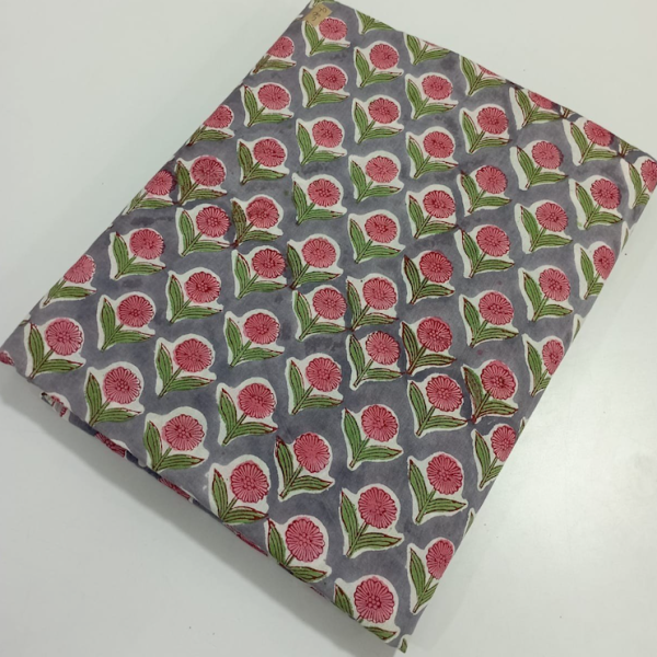 Pre-order hand block printed cotton grey and pink floral 3230