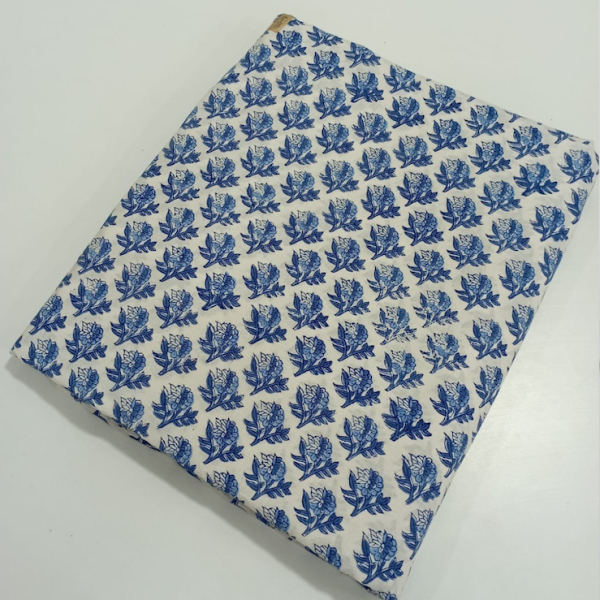 Pre-order hand block printed cotton white and blue floral 3221