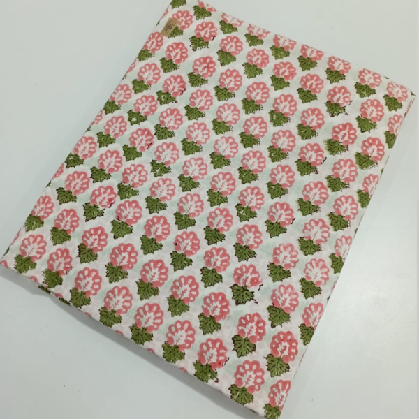 Pre-order hand block printed cotton white and pink floral 3223