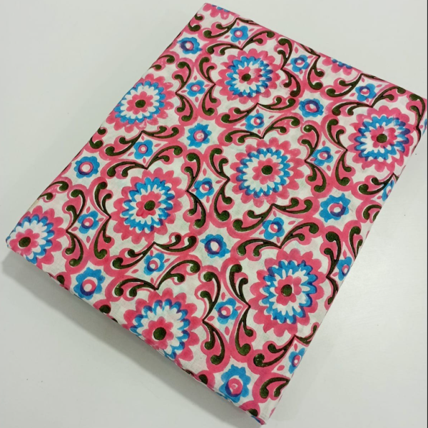 Pre-order hand block printed cotton white and pink floral 3224