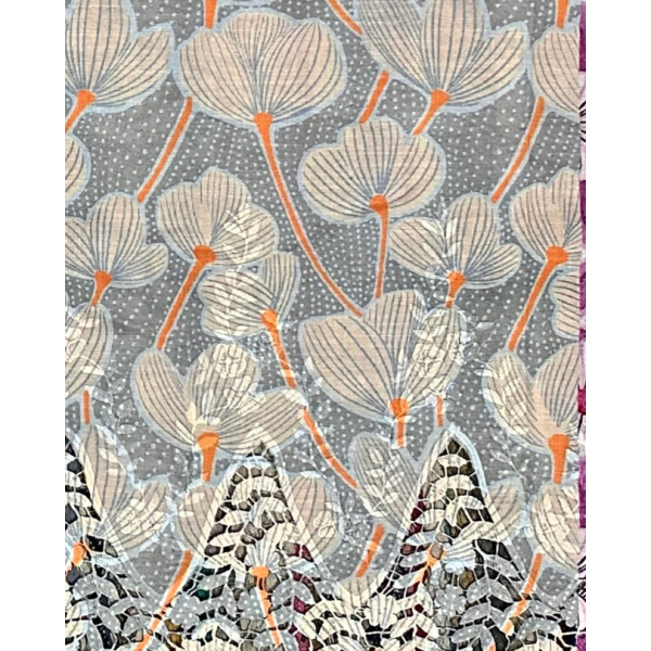 Pre-order lace embroidery printed cotton light grey and white floral 9128