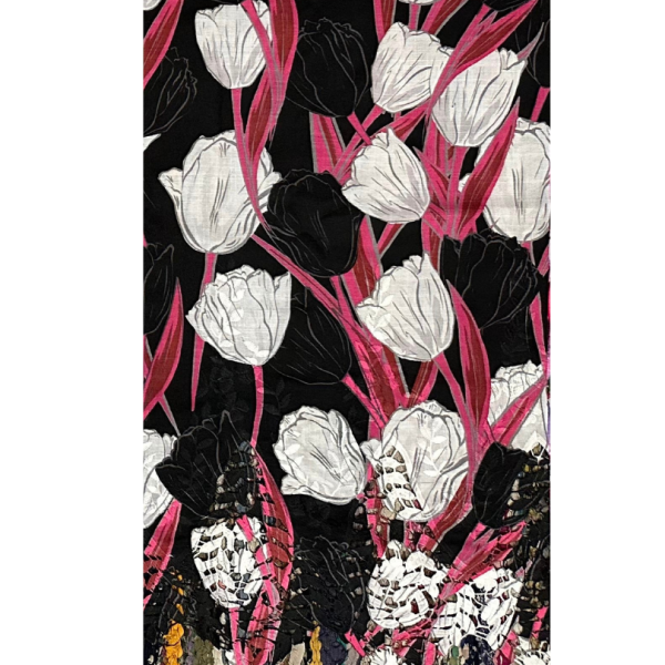 Pre-order lace embroidery printed cotton black and white tulips 9136