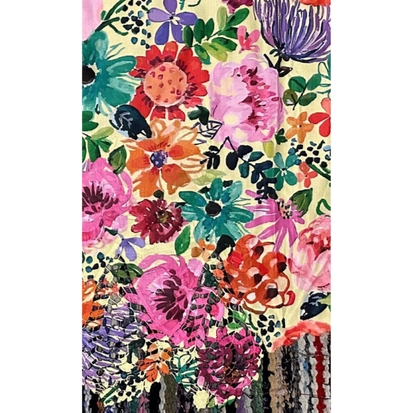 Pre-order lace embroidery printed cotton light yellow and colourful floral 9141