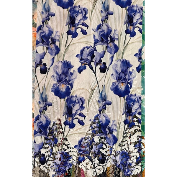 Pre-order lace embroidery printed cotton white and purple floral 9144