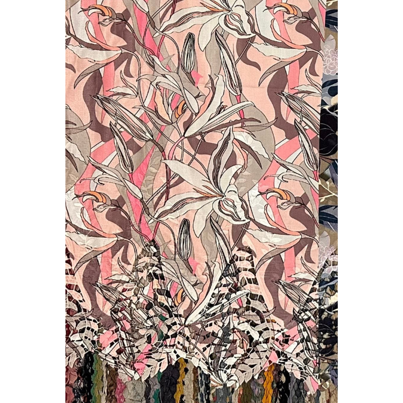 Pre-order lace embroidery printed cotton peach abstract 9151