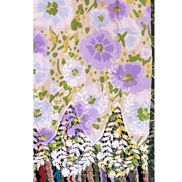 Pre-order lace embroidery printed cotton cream and purple floral 9135