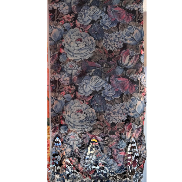 Pre-order lace embroidery printed cotton blue floral 9182