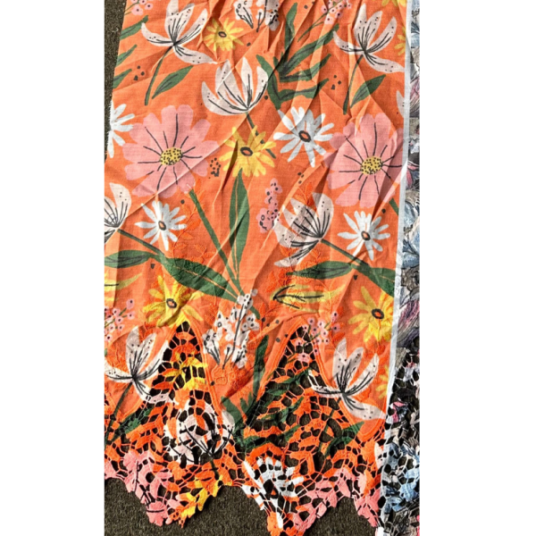Pre-order lace embroidery printed cotton orange floral 9188