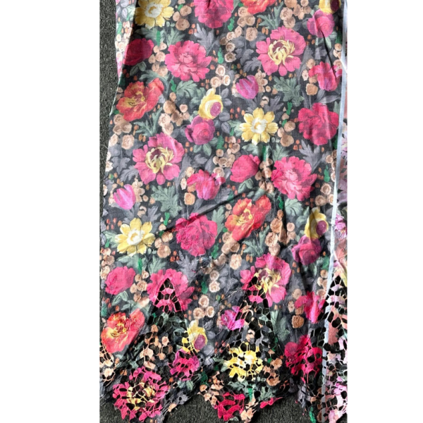 Pre-order lace embroidery printed cotton black and pink floral 9189