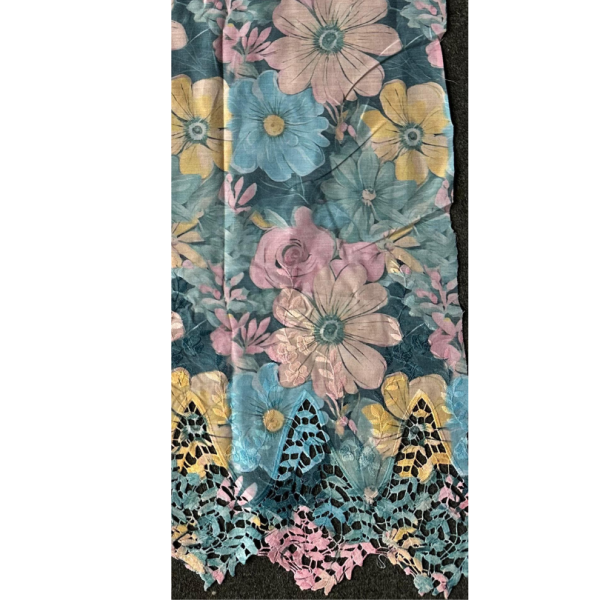 Pre-order lace embroidery printed cotton turquoise floral 9193