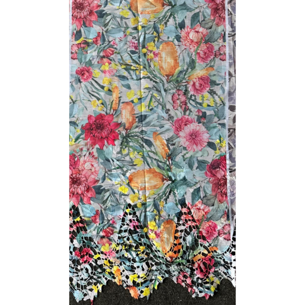 Pre-order lace embroidery printed cotton turquoise and pink floral 9199