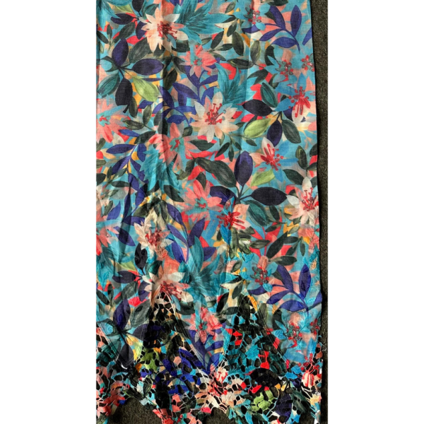 Pre-order lace embroidery printed cotton blue floral 9203