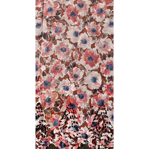 Pre-order lace embroidery printed cotton brownish pink floral 9205