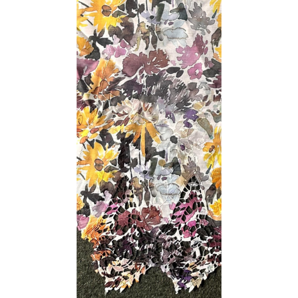 Pre-order lace embroidery printed cotton yellow and grey floral 9206