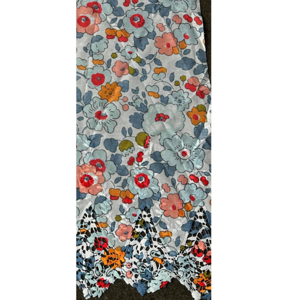 Pre-order lace embroidery printed cotton blue floral 9207