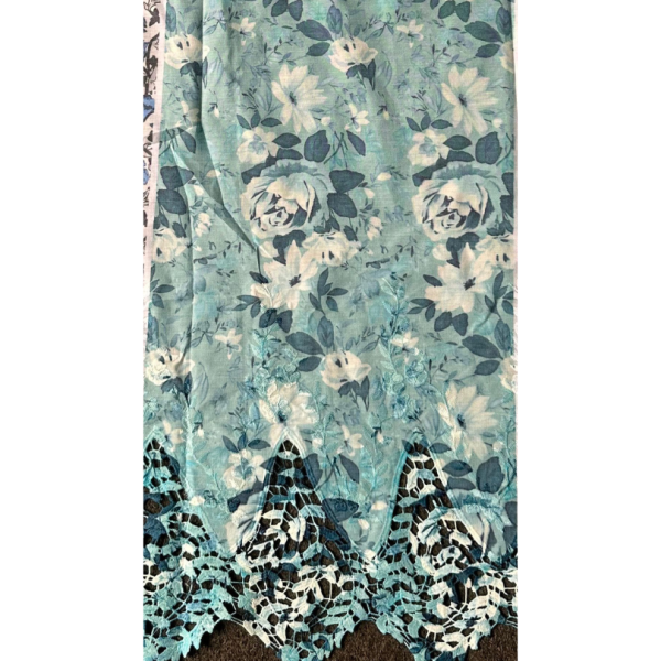 Pre-order lace embroidery printed cotton light turquoise and white floral 9209