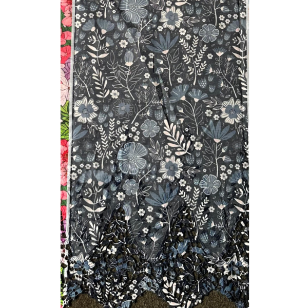 Pre-order lace embroidery printed cotton black and grey floral 9210