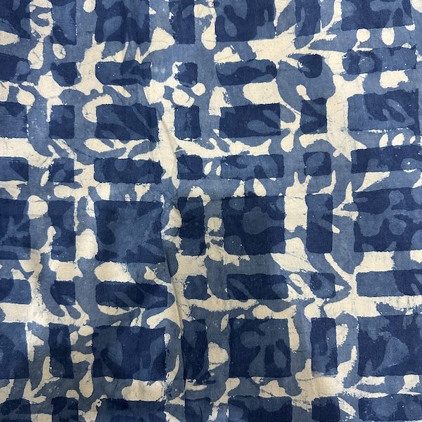 Readystock Hand block printed cotton indigo and white abstract 29390