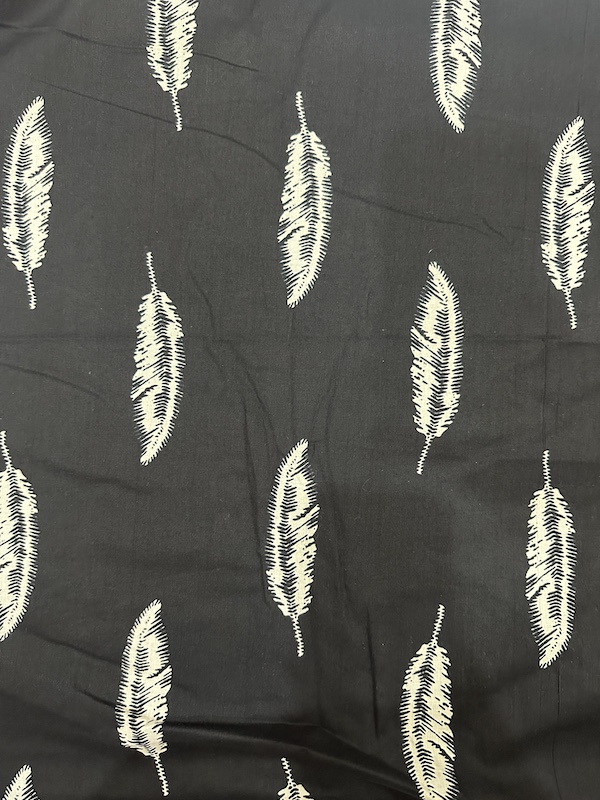 Readystock Hand block printed cotton black and feather pattern 29463