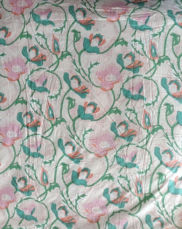 Pre-order hand block printed cotton light pink floral 3297