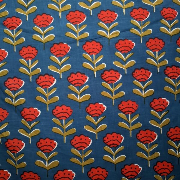 Pre-order hand block printed cotton blue and red floral 3287