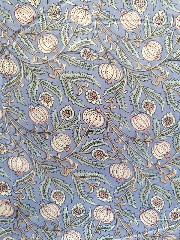 Pre-order hand block printed cotton greyish purple and white floral 3299