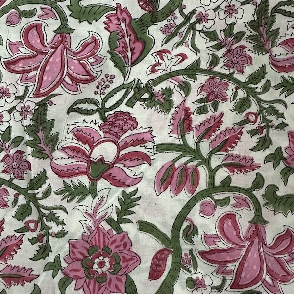 Readystock Hand block printed cotton white and pink floral 29519