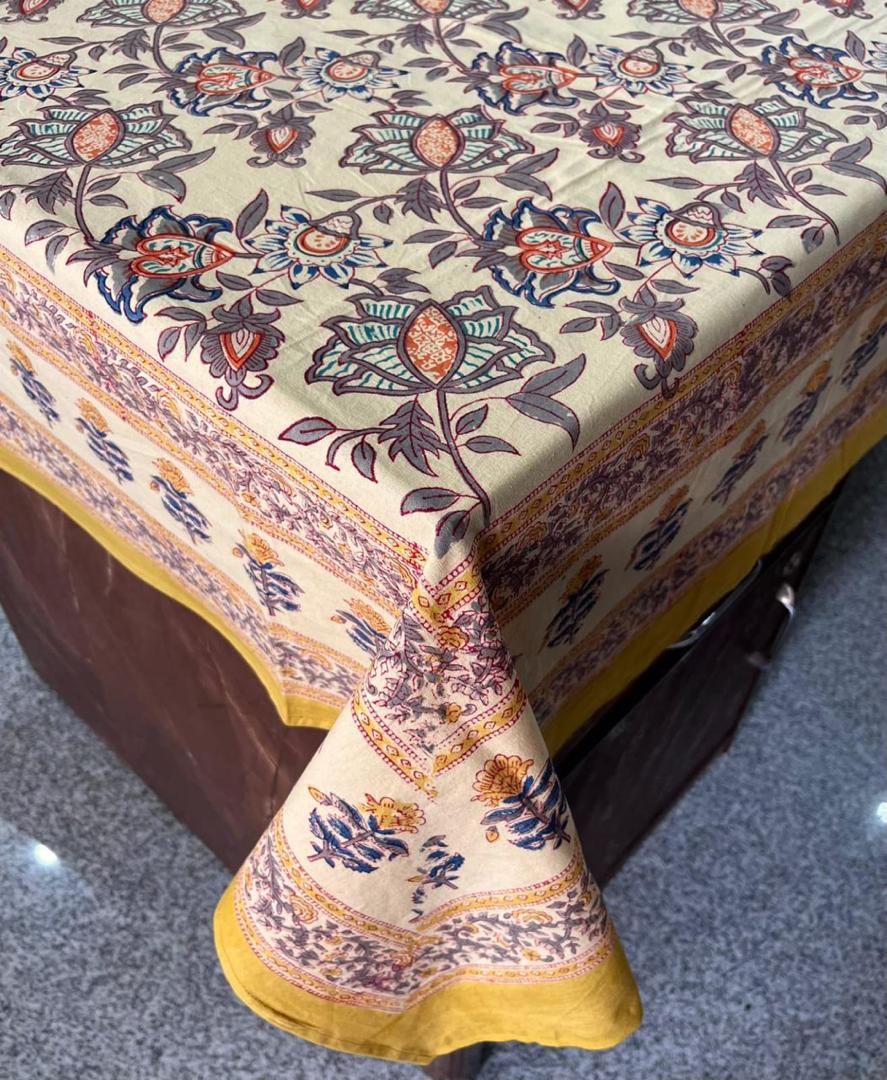 Readystock hand block printed tablecloth cream floral 3246