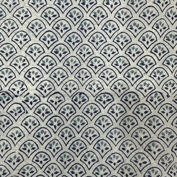 Readystock Hand block printed cotton white and blue pattern 9546