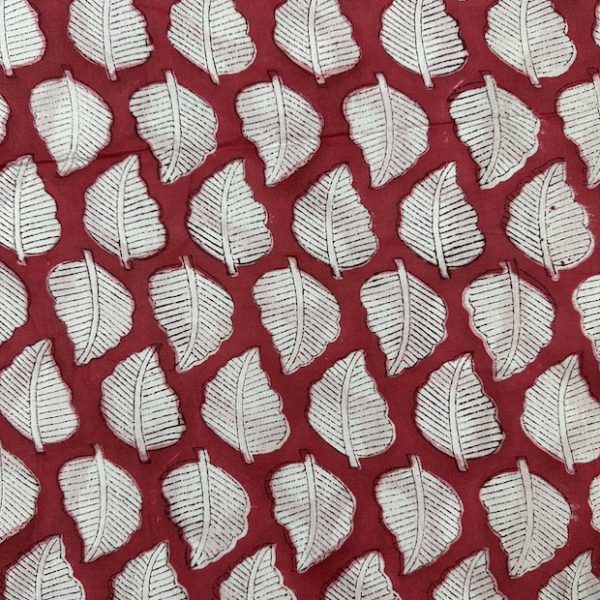 Readystock Hand block printed cotton red and white leaves pattern 9558