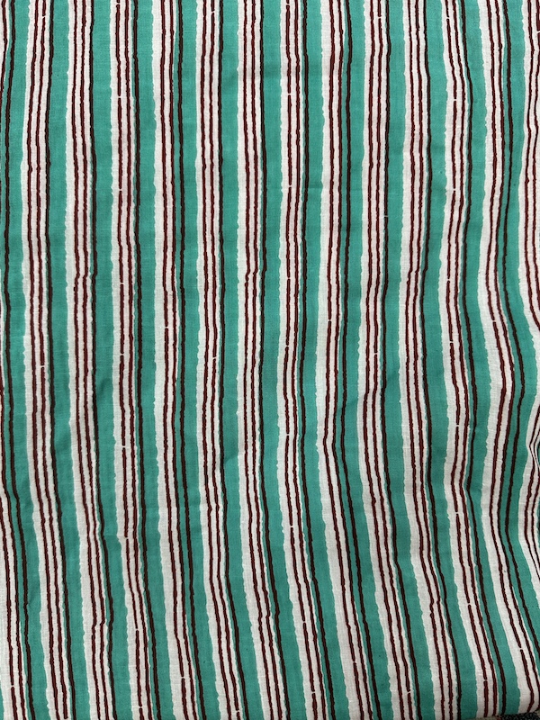 Readystock Hand block printed cotton green and white stripes 29572
