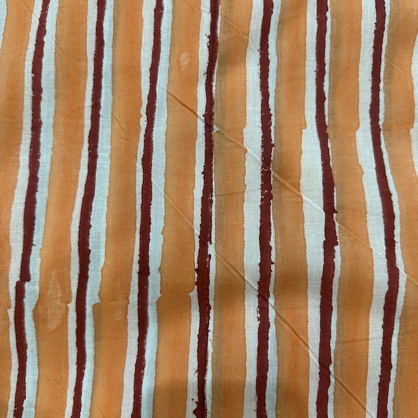 Readystock Hand block printed cotton light orange and red stripes 29592