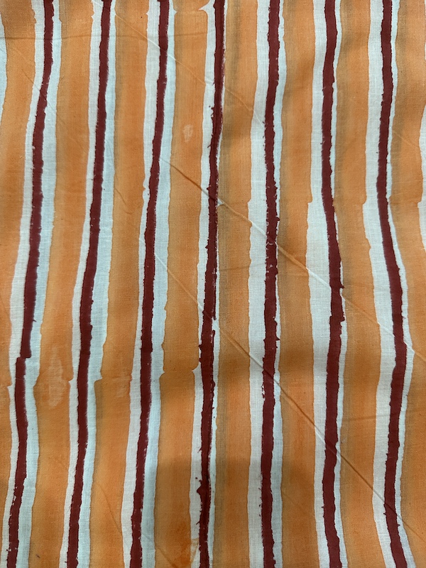 Readystock Hand block printed cotton light orange and red stripes 29592