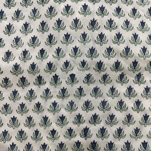 Readystock Hand block printed cotton white and blue floral 29595