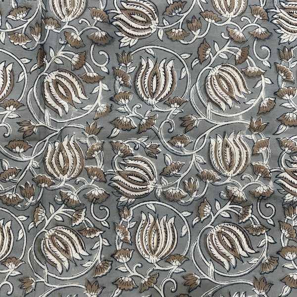 Readystock Hand block printed cotton grey and brown floral 29596