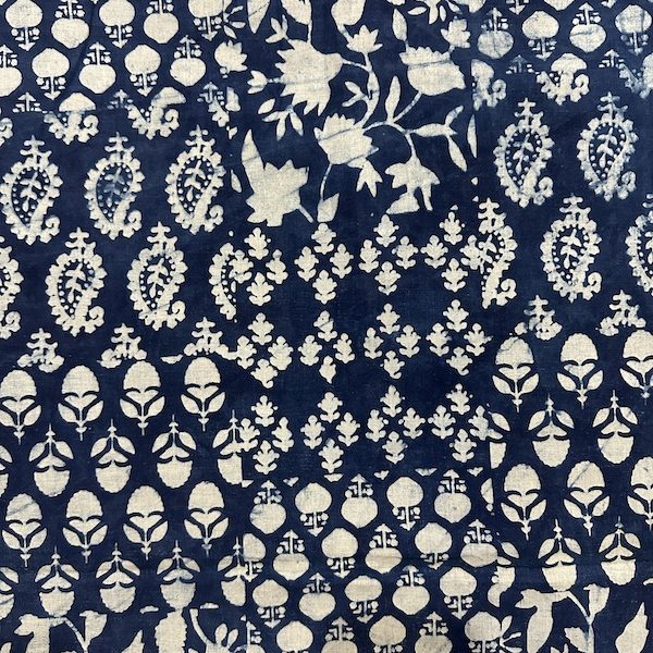 Readystock Hand block printed cotton indigo patchwork pattern 29597