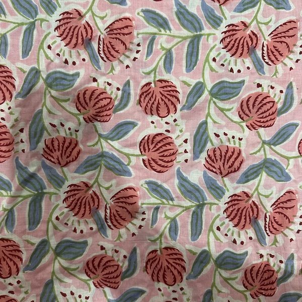 Readystock Hand block printed cotton pink floral 29603