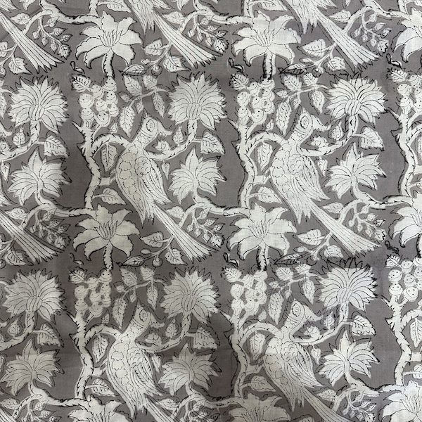 Readystock Hand block printed cotton grey and white floral 29604