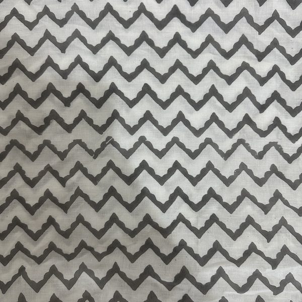 Readystock Hand block printed cotton grey and white chevron 29605