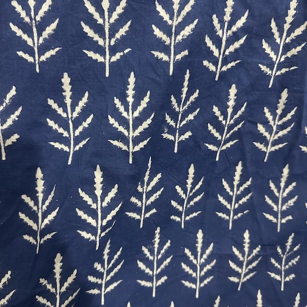 Readystock Hand block printed cotton blue indigo and white leaves pattern 29607