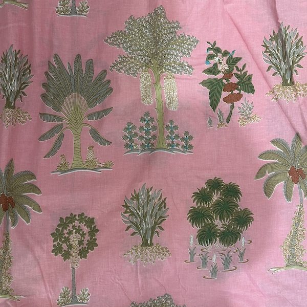 Readystock Hand block printed cotton pink and green tree prints 29609