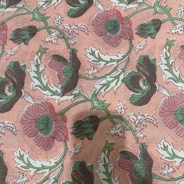 Readystock Hand block printed cotton peach pink floral 29610