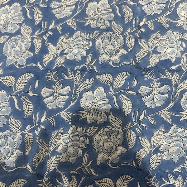 Readystock Hand block printed cotton blue and white floral 29611