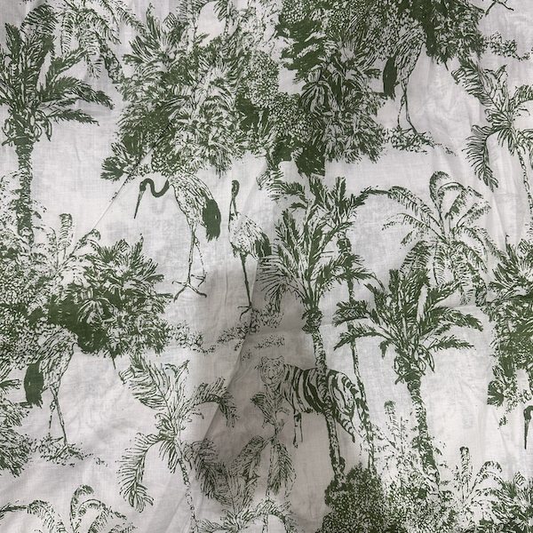 Readystock Hand block printed cotton white and green pattern 29612