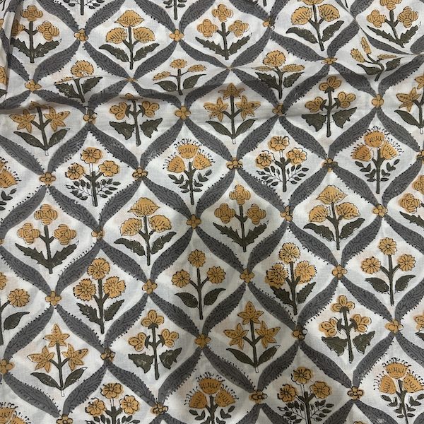 Readystock Hand block printed cotton white and yellow floral 29613