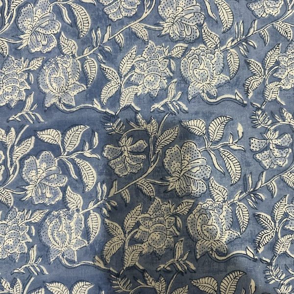 Readystock Hand block printed cotton light blue floral 29615