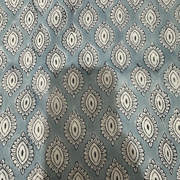 Readystock Hand block printed cotton light blue and white pattern 29616